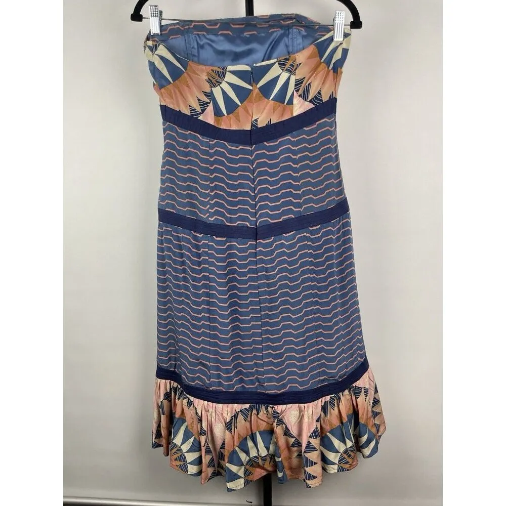 Plenty Tracy Reese Multicolor Boho Strapless 100% Silk Ruffle Hem Dress Size 4 - Image 4
