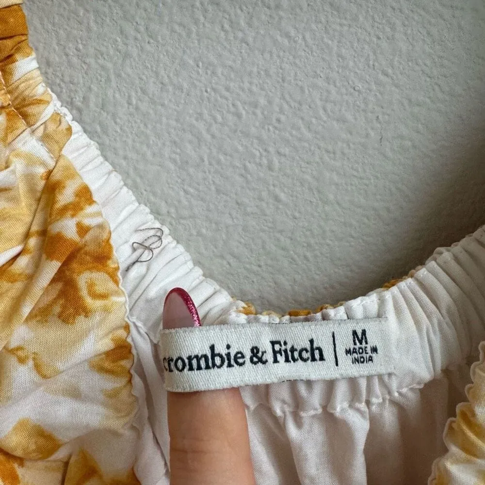 Abercrombie & Fitch Yellow Floral Off The Shoulder Prep Mini Dress Size Medium - Image 5