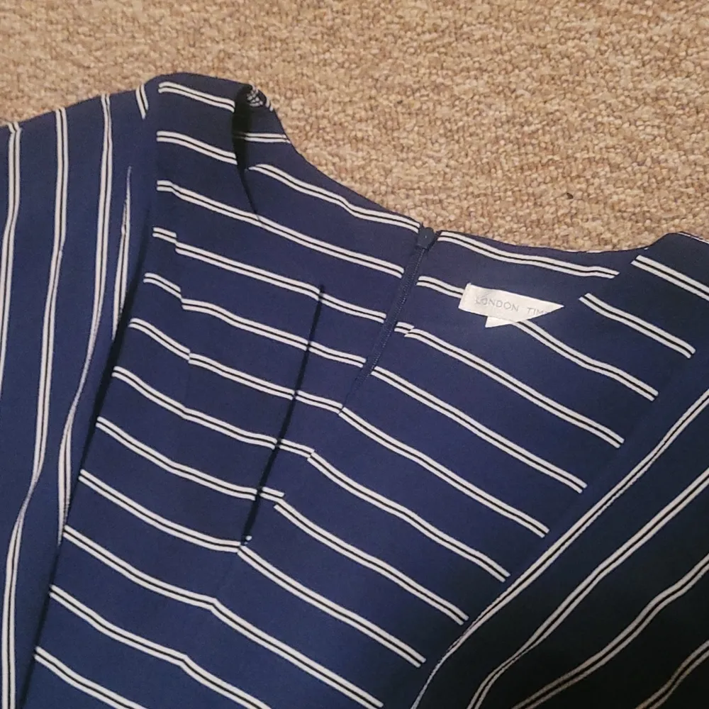 London Times Navy White Stripe Belted Fit & Flare Midi Dress SIZE 8 – NWT - Image 5