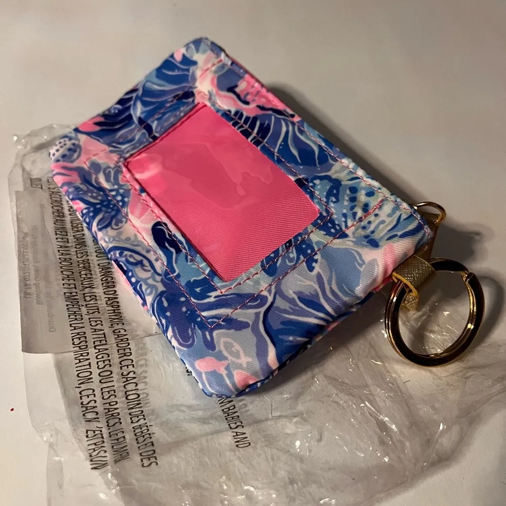 Lilly Pulitzer ID Case in Shade Seekers Coin Wallet Keyring Pink Blue Zipper NW - Image 7