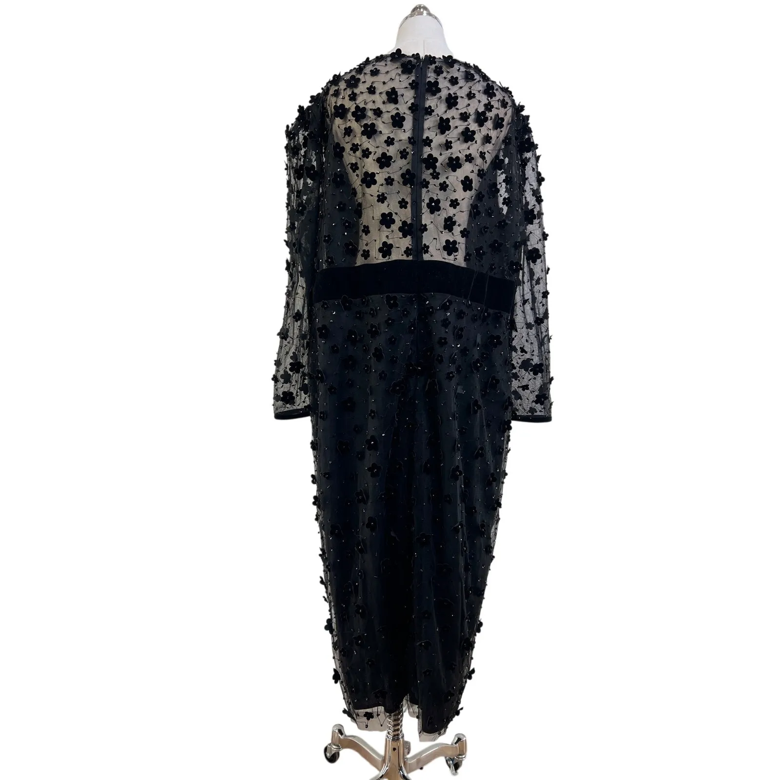 Mac Duggal Embellished V Neck Long Sleeve Midi Dress Black - Image 9