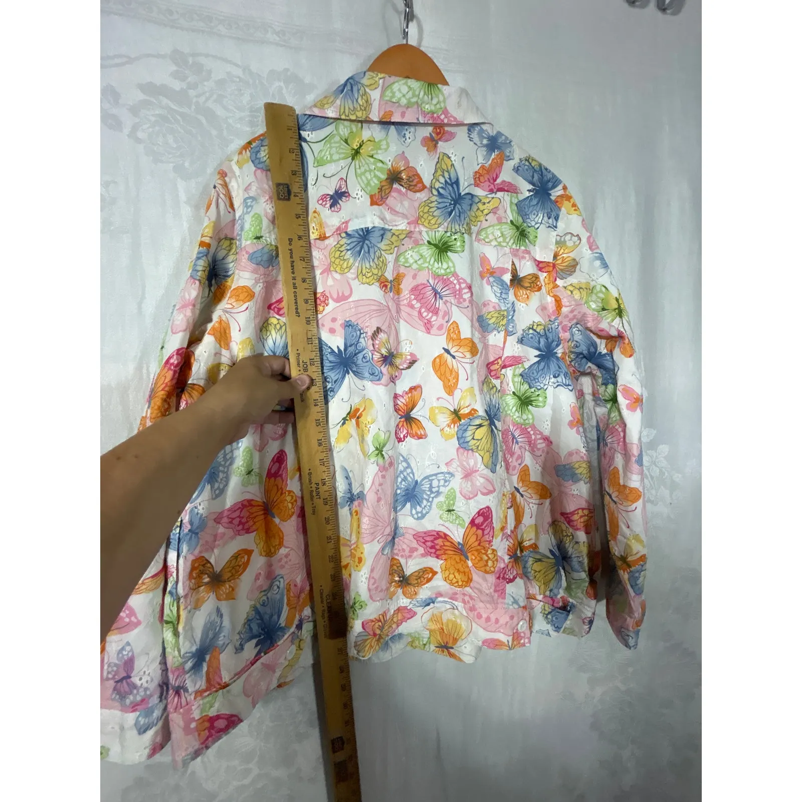 Alfred Dunner Jacket 20W Colorful Pastel Butterflies Eyelet Button Up Blazer - Image 8