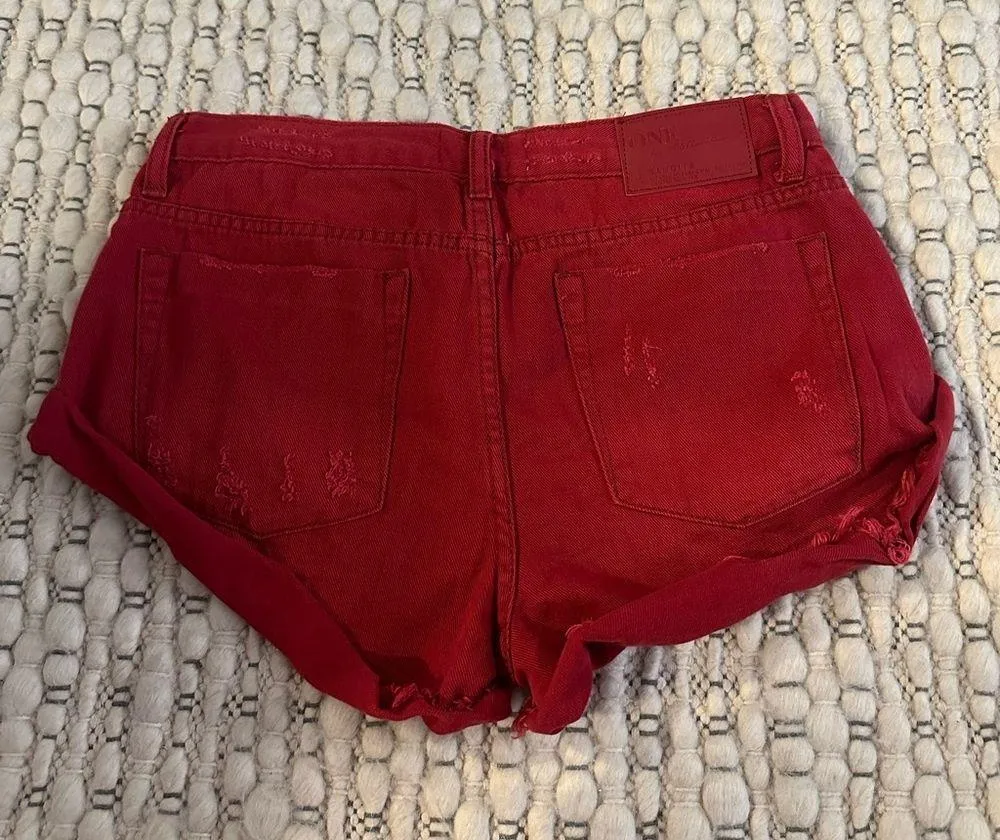 Red Denim Bandit Shorts - Image 2