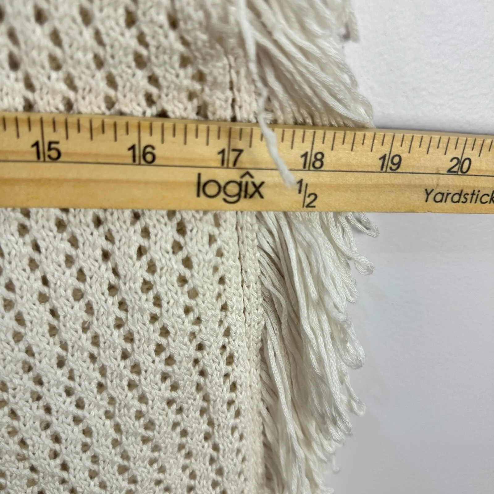 Mossimo Fringe Crochet Knit Sweater XS Cream Boho Festival Western Indie Layer - Image 5