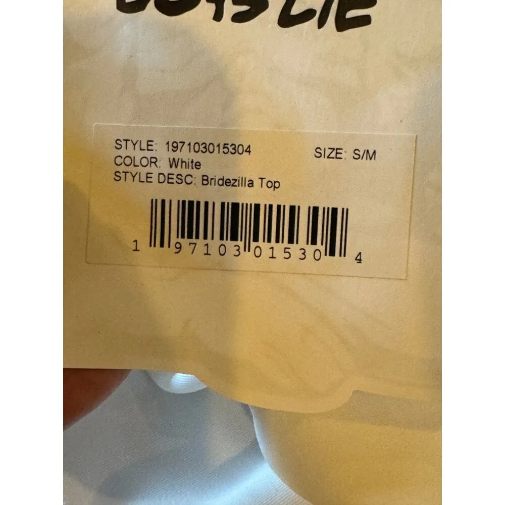 Boys Lie Shirt Women Medium White Satin Collared Button Down Bridezilla Top NWOT - Image 13