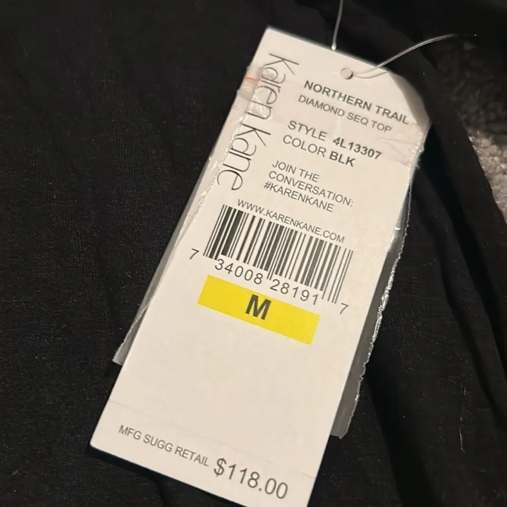 Karen Kane black jersey w/white geometric sequin top. Long sleeves. Size M. NWT - Image 6