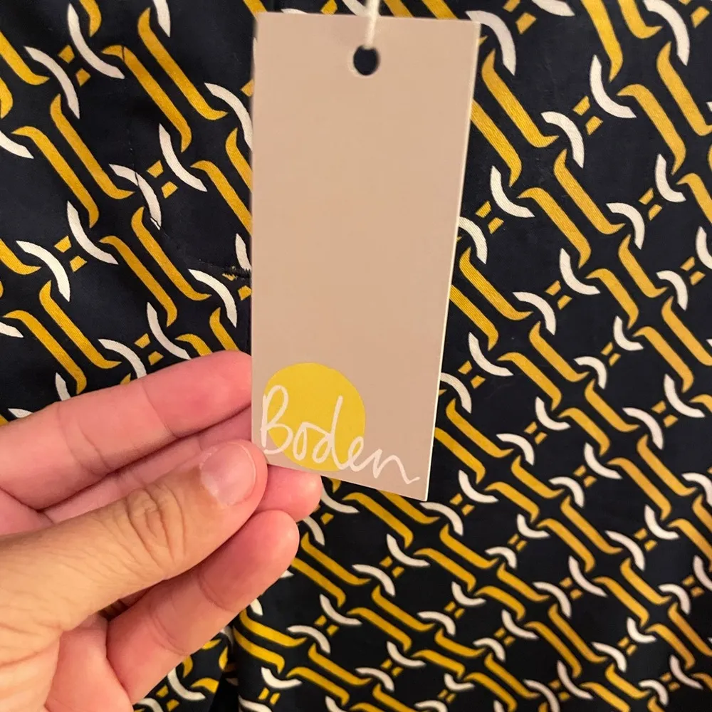 Boden Glorious British Style Pull on Pants Navy and Gold Print sz 8 Blue - Image 4