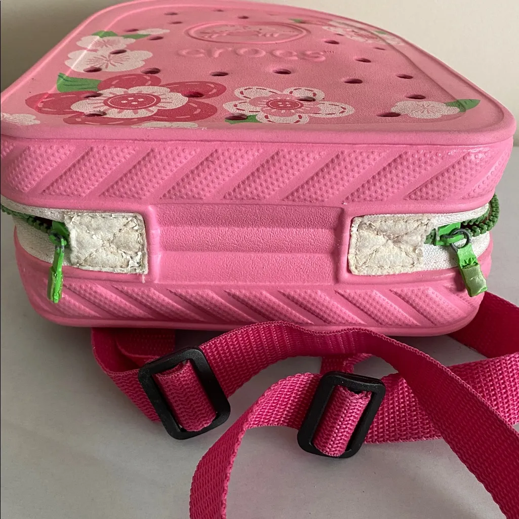 Crocs Mini Backpack Pink Floral Green Zipper Kawaii Flowers Book Bag Rare VHTF - Image 6