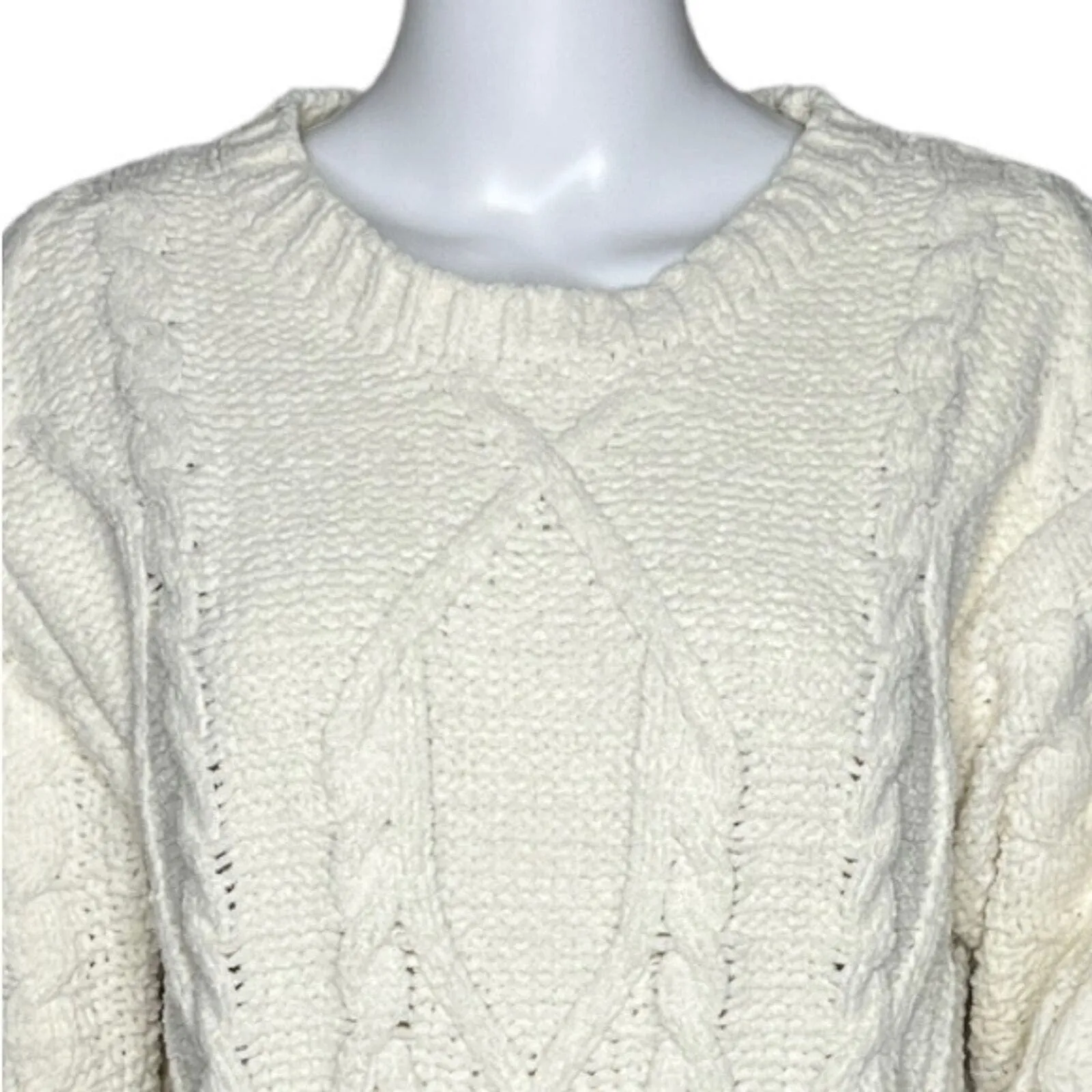 Dress Forum Sweater Womens Medium Cream Cable Knit Chunky Neutral Minimalist - Image 4