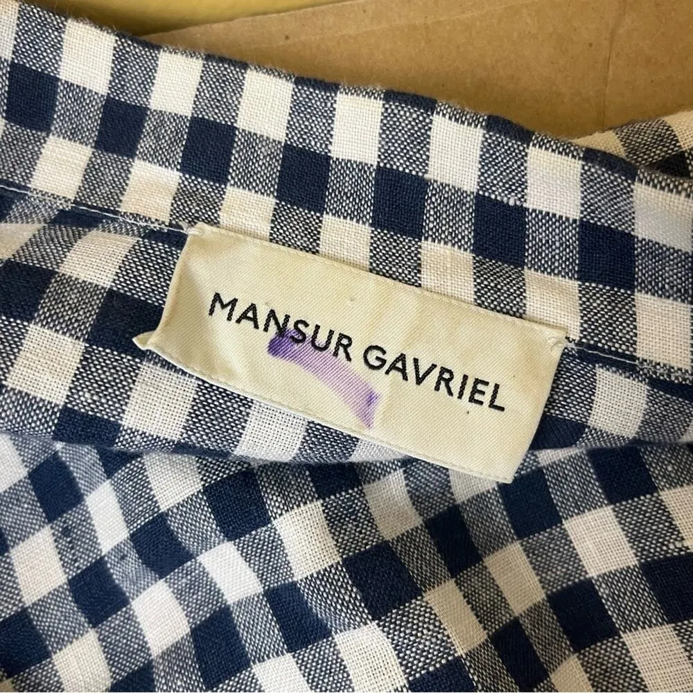 Mansur Gavriel Gingham Linen Shirtdress Blue Size L - Image 9