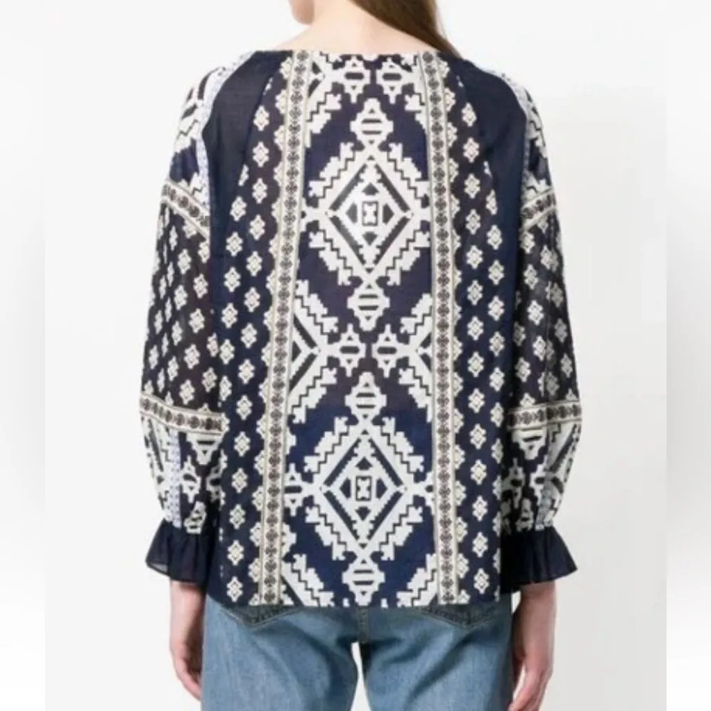 Tory Burch Candice Printed Silk Cotton Blouse in Blue $496 - Image 2