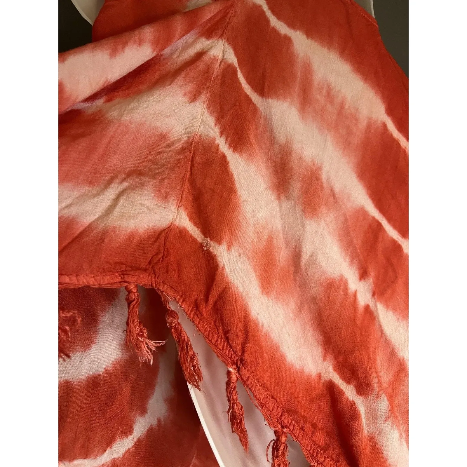 Mimi Shirt Womens Large Red White Tie Dye Cami Tassel Fringe Handkerchief Boho Orange - Image 7