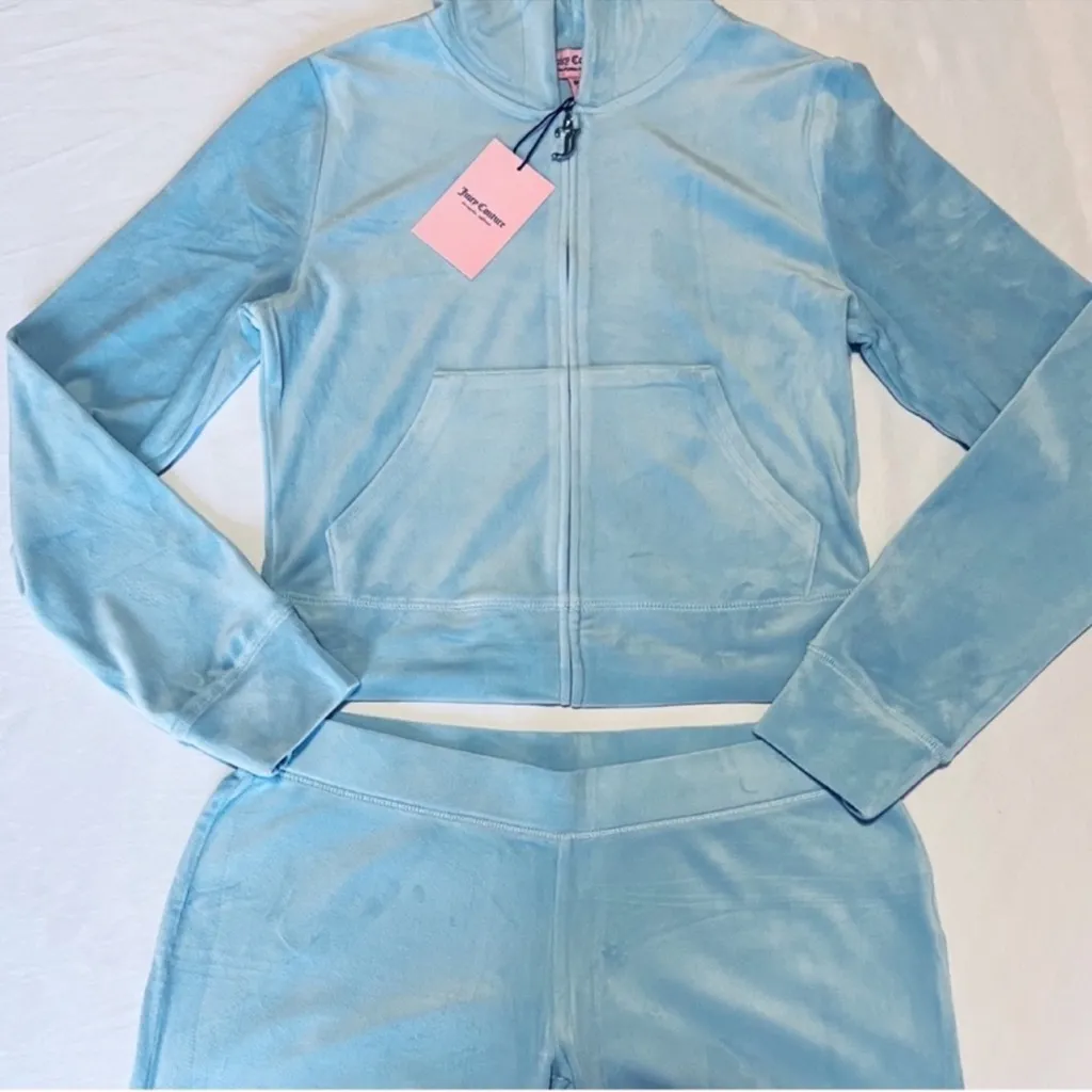 🔥JUICY COUTURE OG Bling Velour Iconic Tracksuit Hoodie Pants Frosted Baby Blue L - Image 6