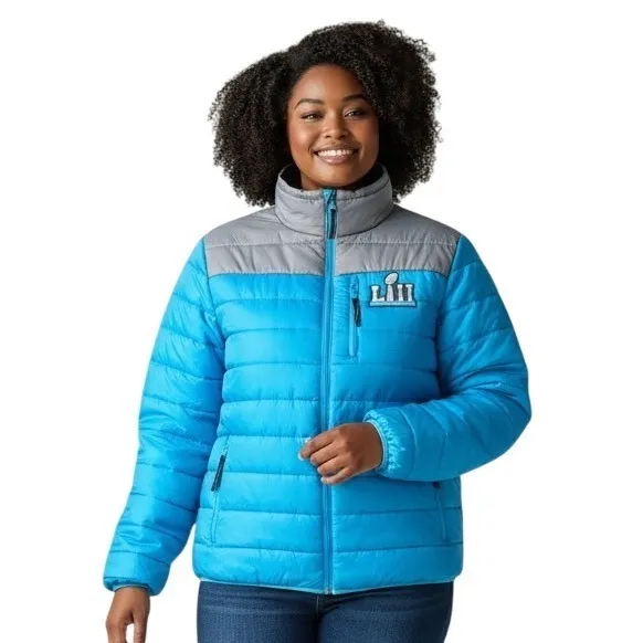 Super Bowl LII Minnesota Puffer Jacket Women's XL Blue NFL Team Eagles Patriots - Image 1