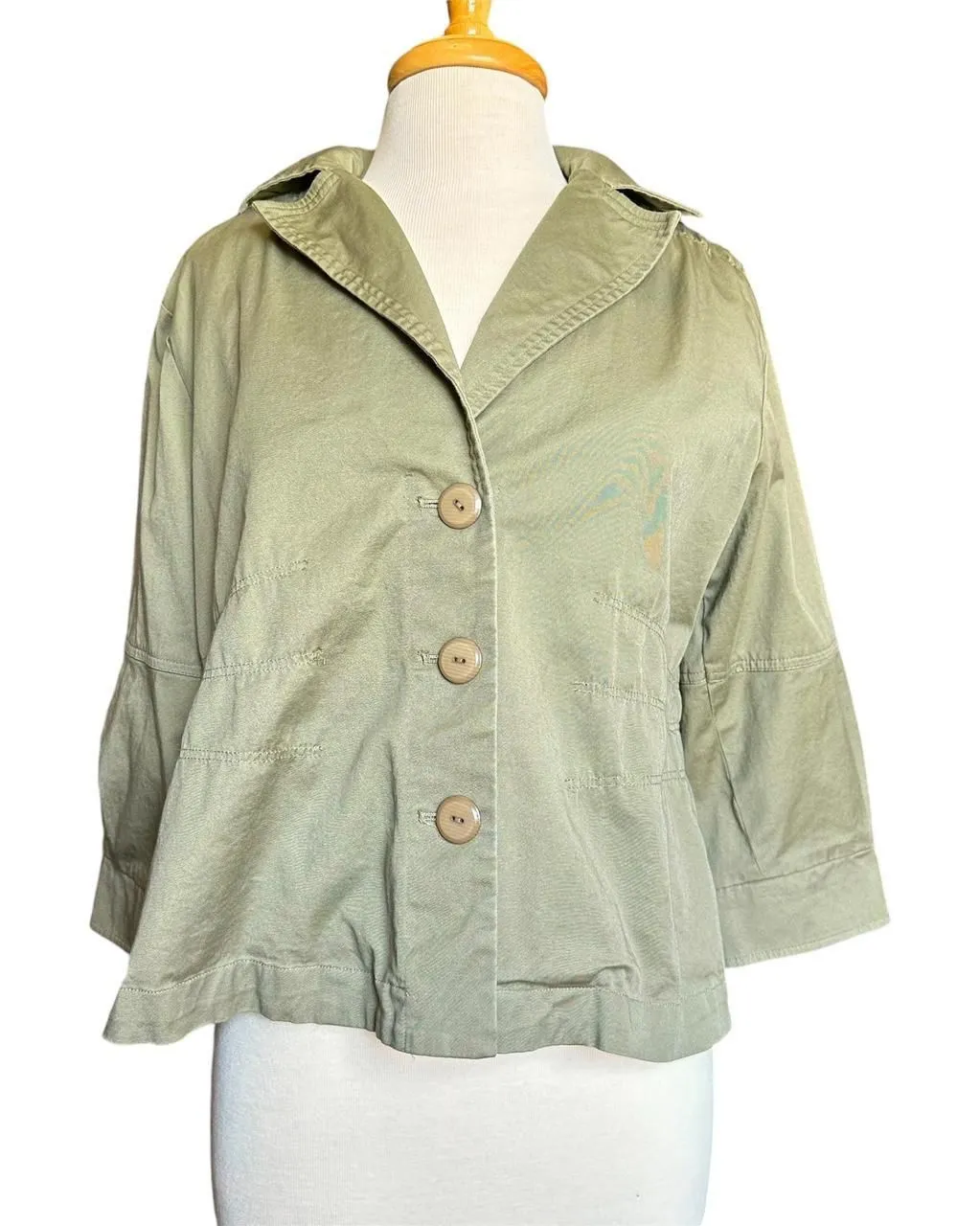 Joan Rivers Olive Green Button Front Utility Jacket Sz L Military Cottagecore - Image 1