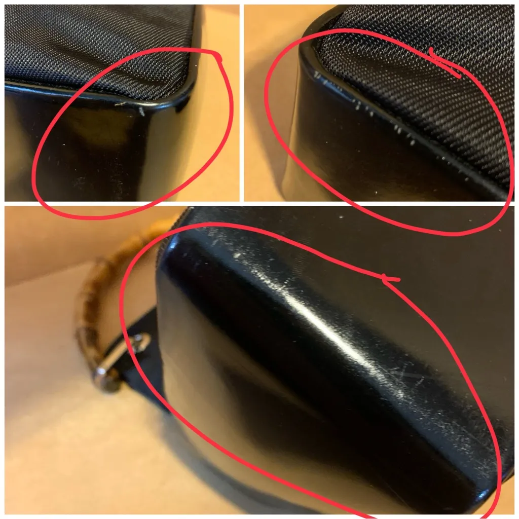 GUCCI BLACK NYLON & GLAZED LEATHER TOTE BAG WITH BAMBOO HANDLES - Image 14