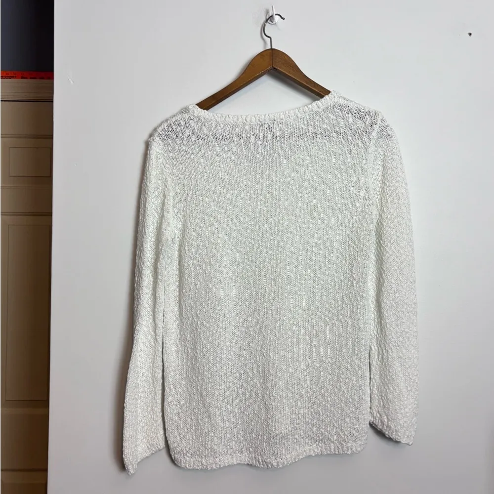 Talbots White Bubble Knit 100% Cotton Popcorn Textured V-neck Sweater - Image 9