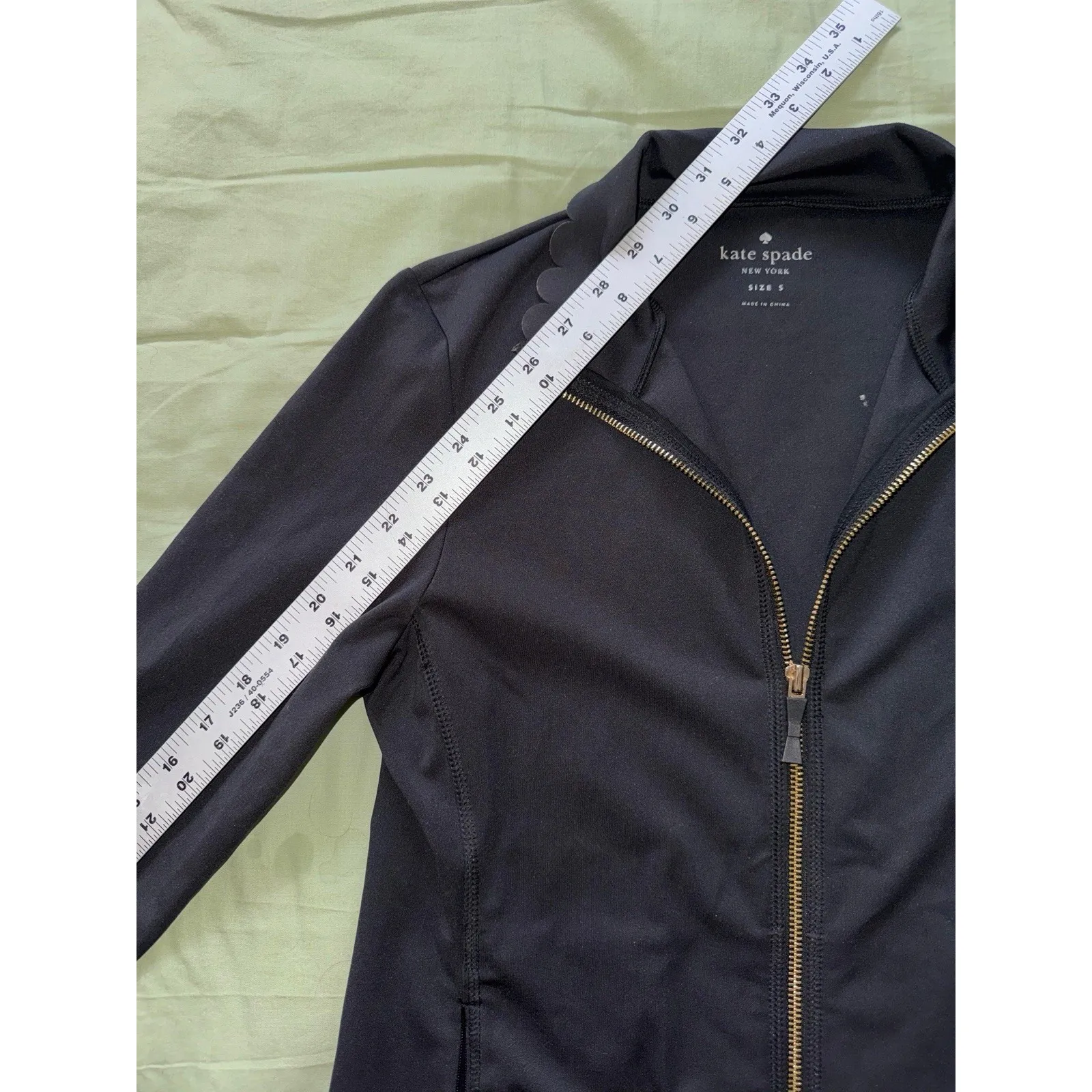 KATE SPADE Women Black Scallop Athleisure Zip Stretch Lightweight Jacket Sz S - Image 9