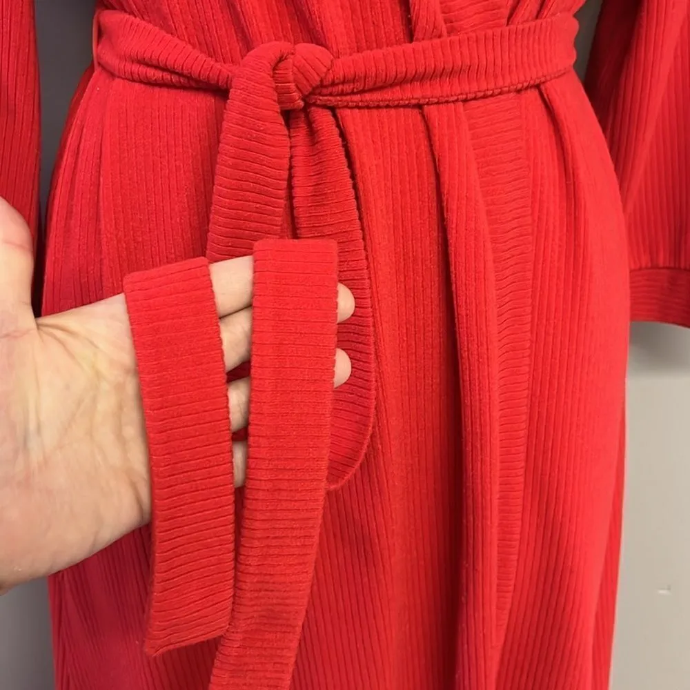 Vintage Vanity Fair Vibrant Red Full-Length Ribbed Wrap V-Neck Robe with Belt-Sm - Image 7