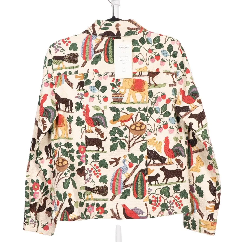 Alexis & Avery VTG Jacket M White Wild Vine Animals Ostrich Elephant Peacock Cat Size M - Image 9
