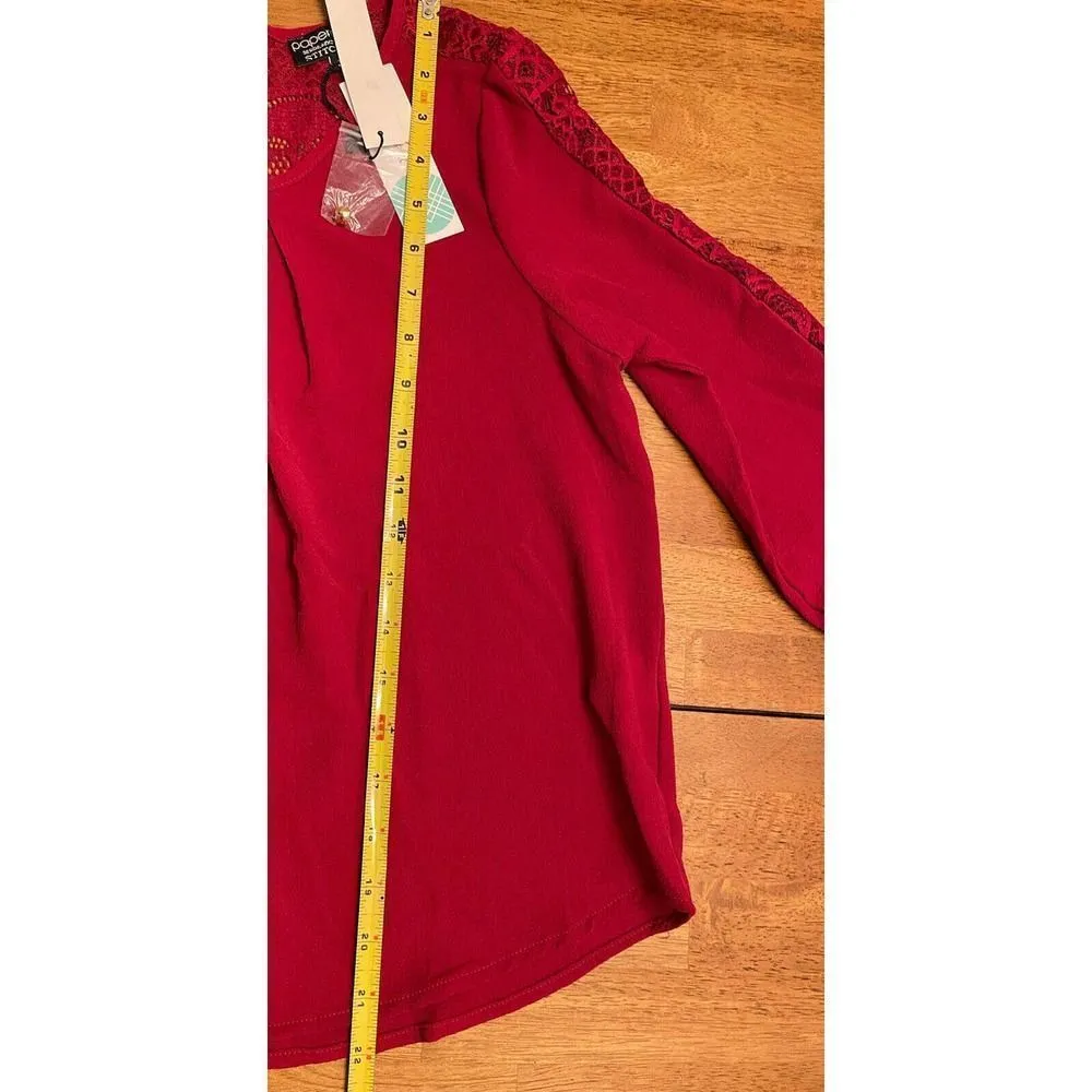 Papermoon StitchFix Blouse Small Petite Shirt Top Lace Red Tunic Gold Button NEW - Image 6