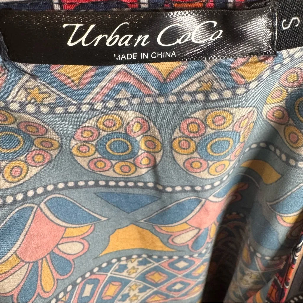 Urban Coco bohemian tie neck print ethnic style shift dress size small - Image 8
