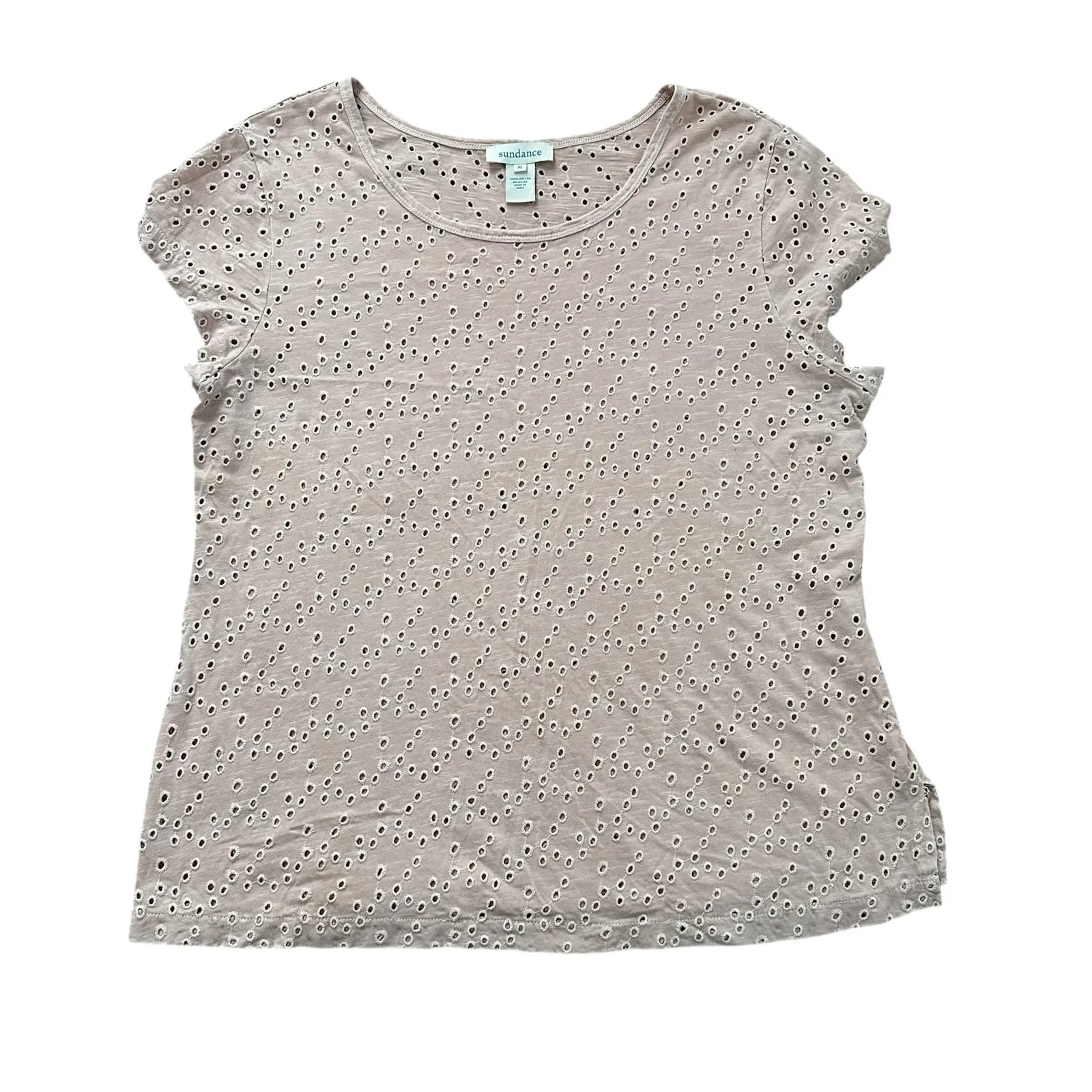 Sundance light pink cotton eyelet short sleeve top size XL - Image 13