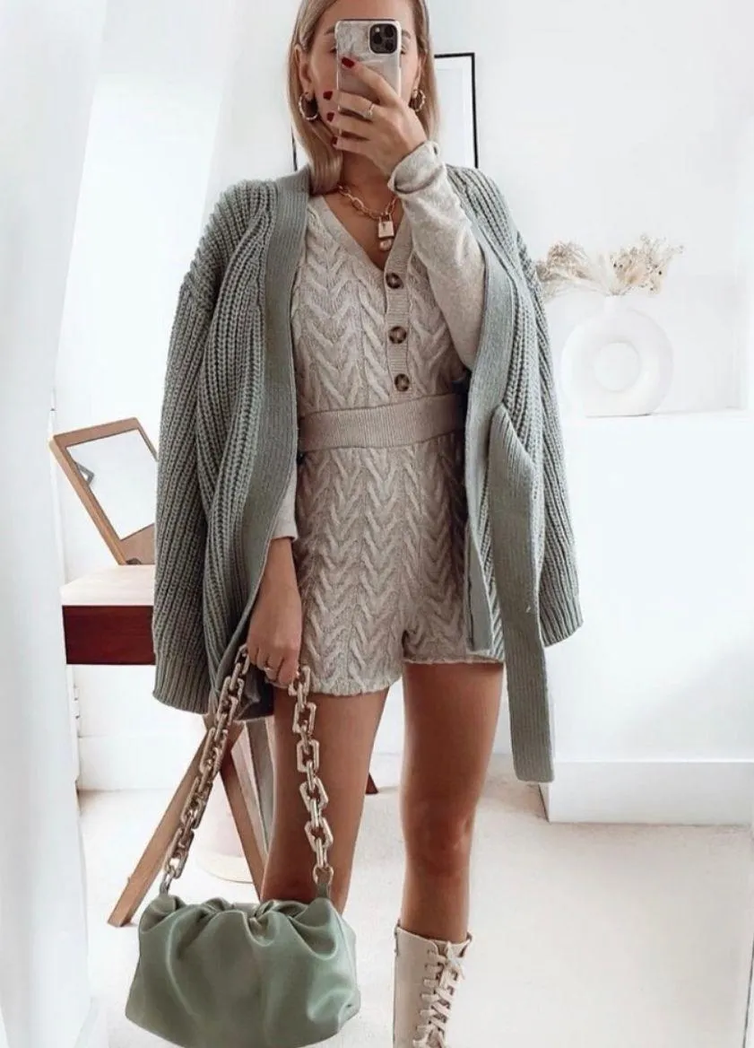 ZARA Beige Marled Cable Knit Short Jumpsuit Romper - Image 2