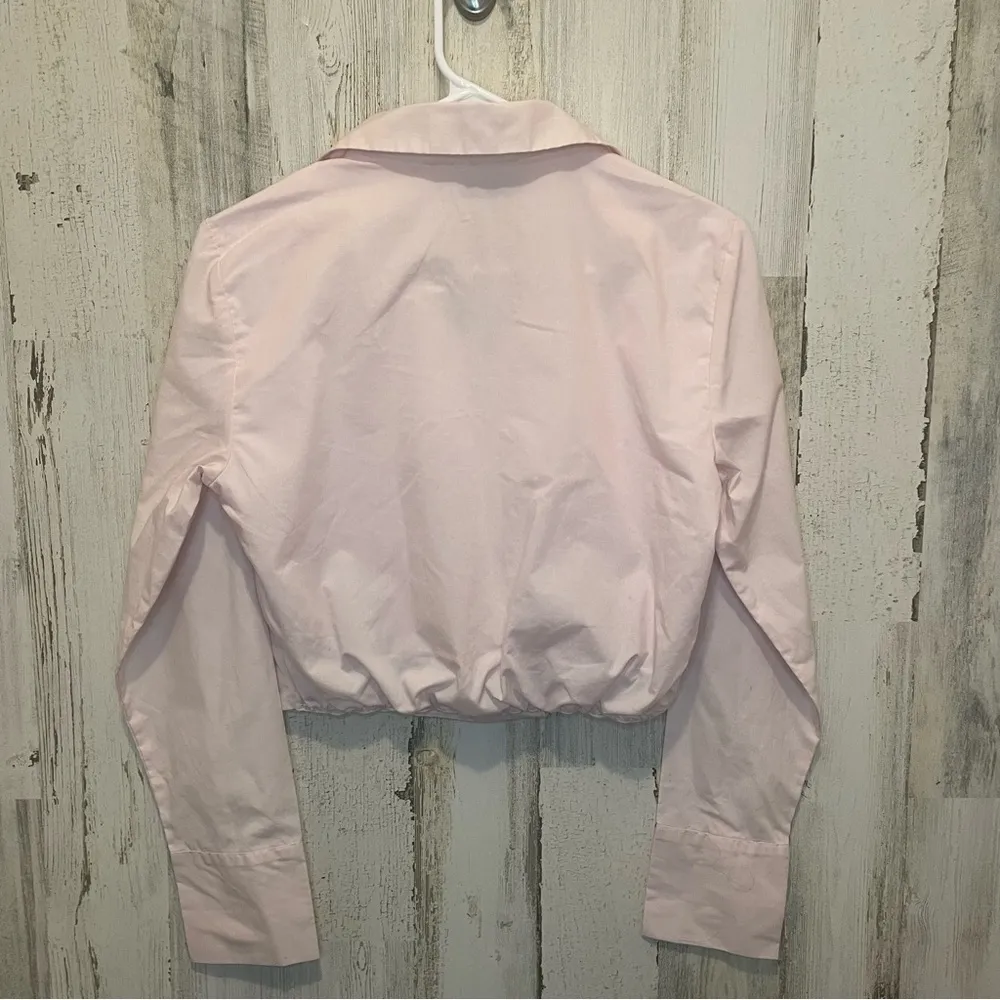 ABERCROMBIE & FITCH Long-Sleeve Poplin Wrap Modern-Oxford Top- Light Pink Size S - Image 8