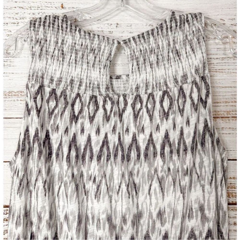 Soft Joie Womens Ikat Sleeveless Ashira Smocked Blouson Dress Purple White Large - Image 8