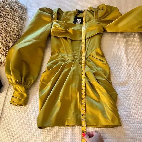 PRETTYLITTLETHING Green Constructed Satin Extreme Puff Sleeve‎ Mini Size 0 NWT - Image 11