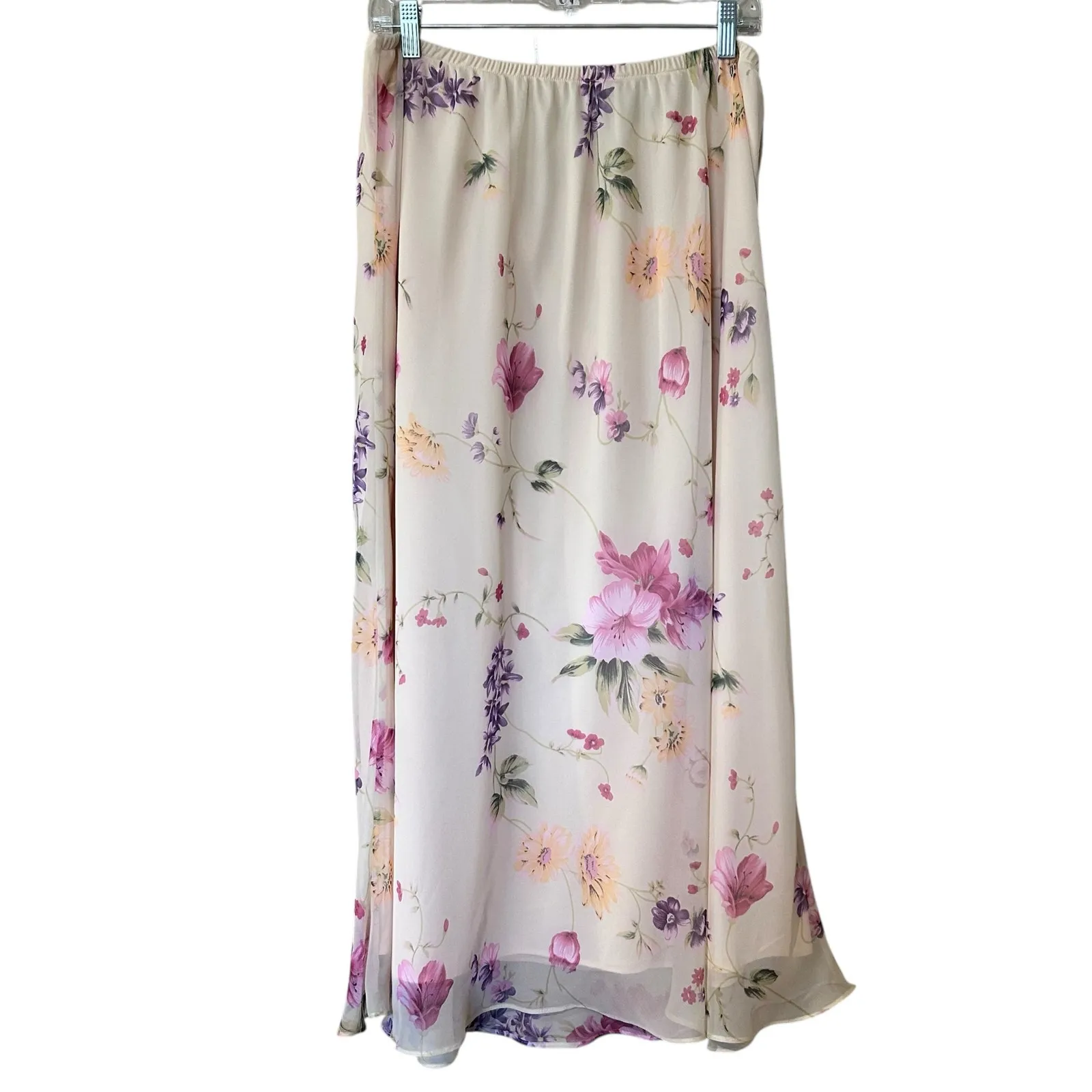 Dress Barn VTG Set Top and Skirt SZ 16W Cream w/ Floral Sheer w/ Lining Fairy - Image 5