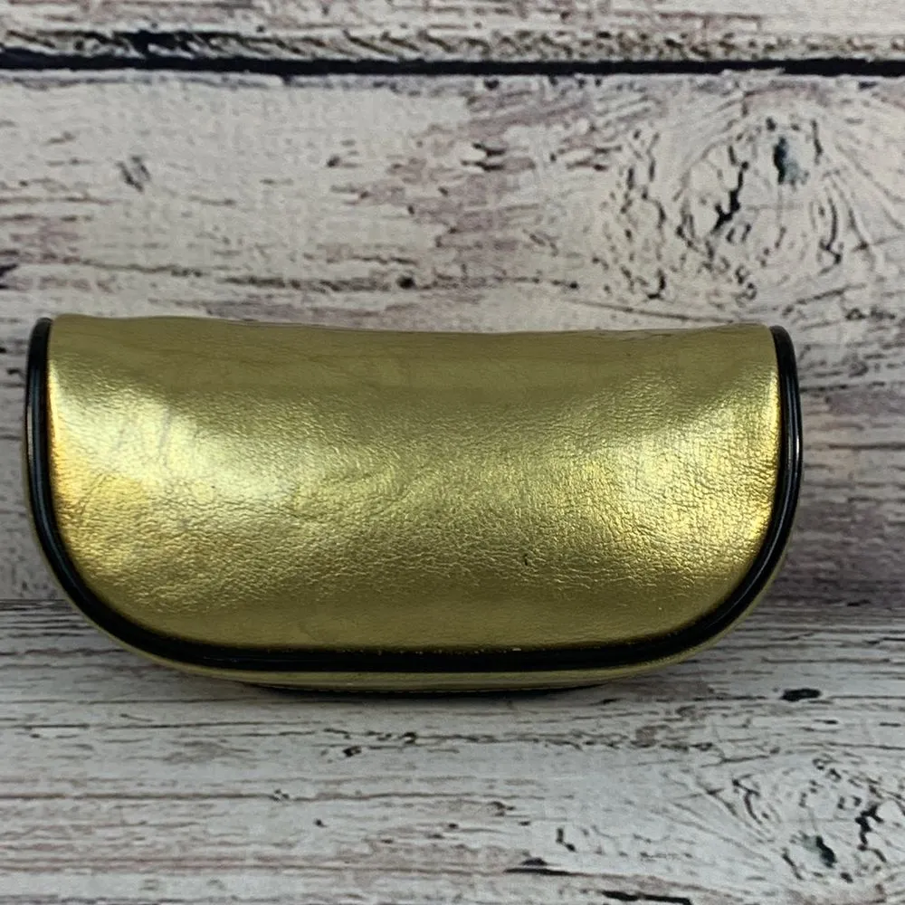 Gilson Martins Gold Metallic Sunglasses Case Zipper Closure Black Trim 6x3in‎ - Image 2