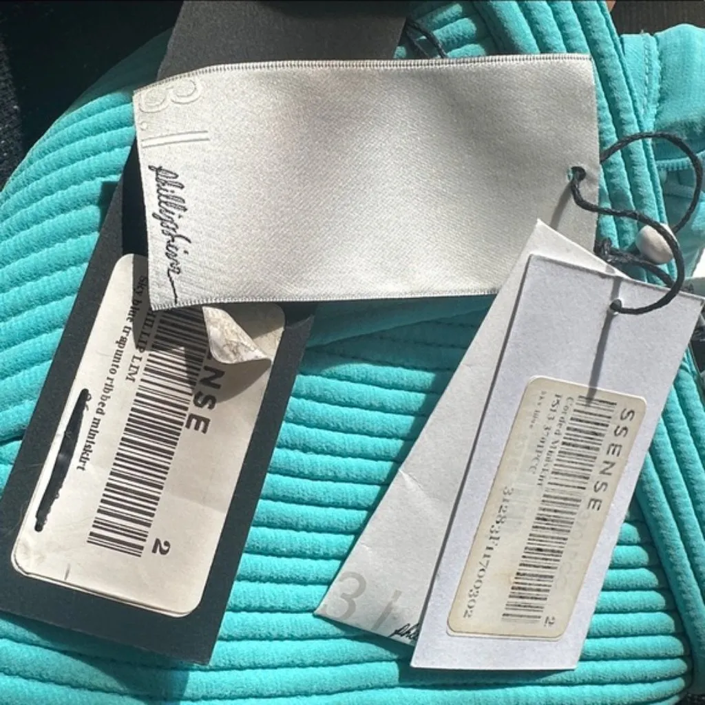 NWT PHILLIP LIM trapunto sky blue ribbed high waisted corded frill mini skirt 2 - Image 10