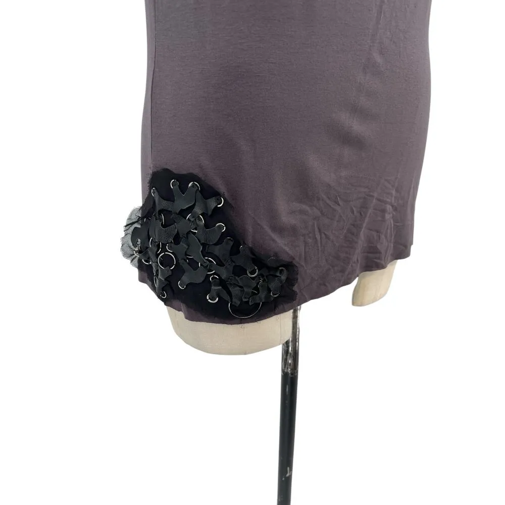 Alice + Olivia Inside Out Tank Top Leather Trim Detail Gray Black‎ Size Medium - Image 4