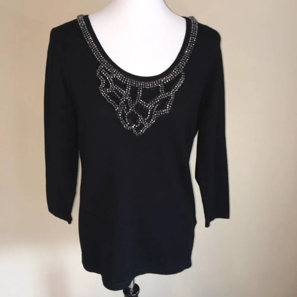 Joseph A Beaded NeckSweater Size Medium Black NWT - Image 2