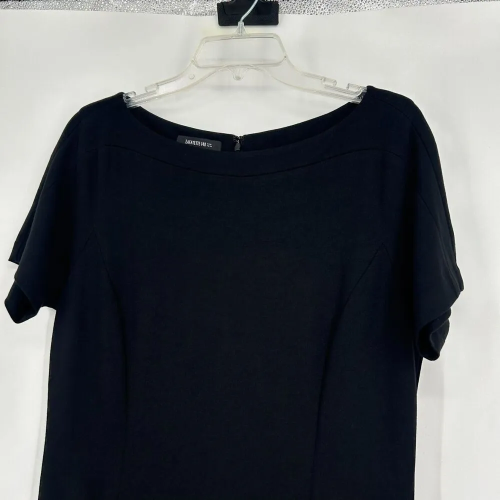 Lafayette 148 Black Ponte Knit Midi Dress Boat Neck Pockets Short Sleeve Size 10 - Image 2
