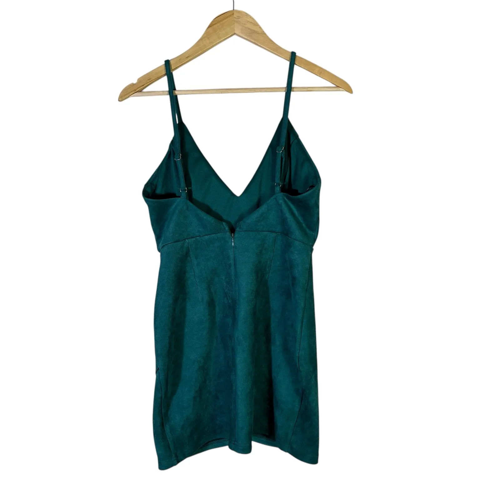 Superdown Carrie Mini Dress Womens S Green Faux Suede Sleeveless V-Neck Cocktail - Image 5
