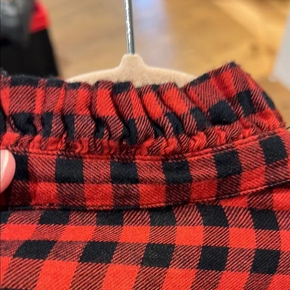 beachlunchlounge Red and Black Collar Long Sleeve Button Down Shirt flannel‎ L - Image 4