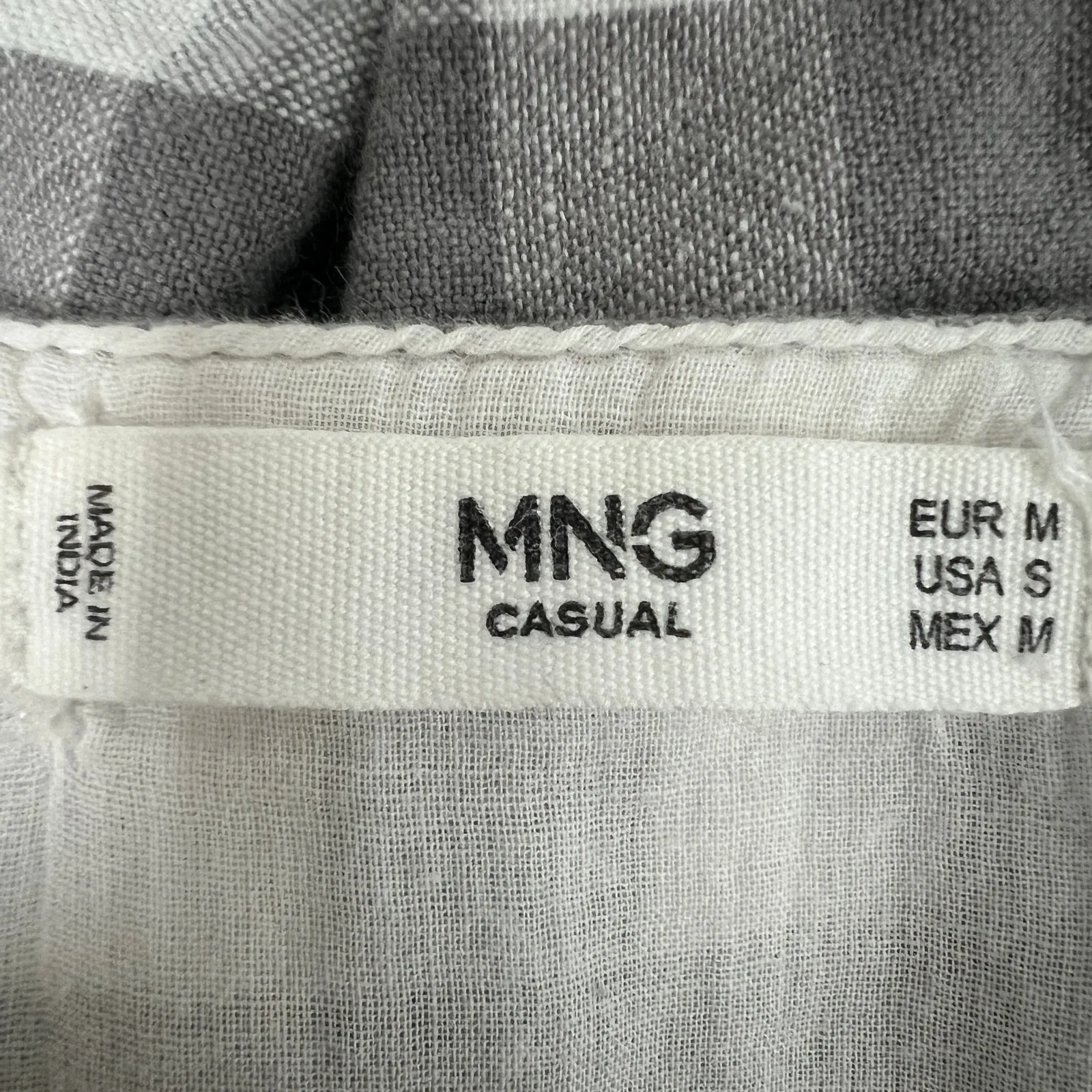 MNG Check Print Mini Dress Womens Small Linen Cotton Beachy Coquette Coastal Gray - Image 2