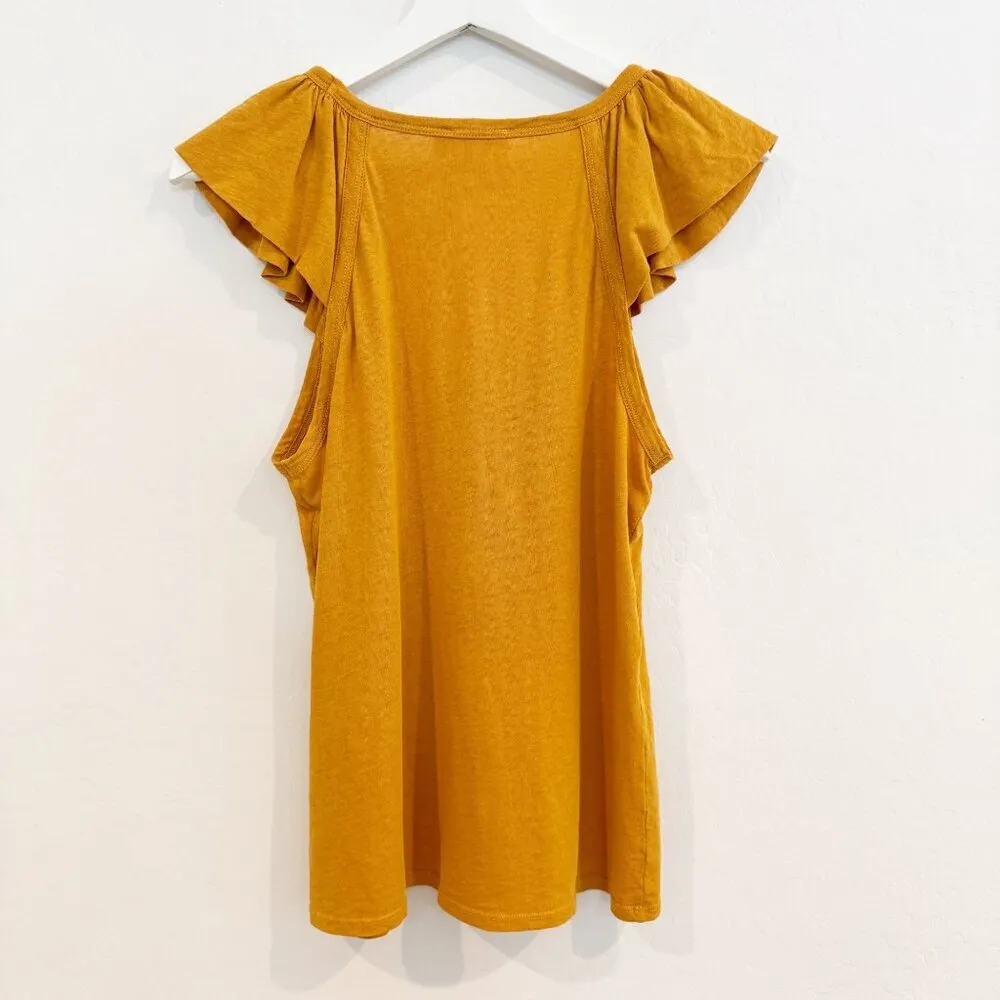 Nation LTD Aven Ruffle Flutter Sleeve Linen Top Bright Yellow Orange Size Medium - Image 8