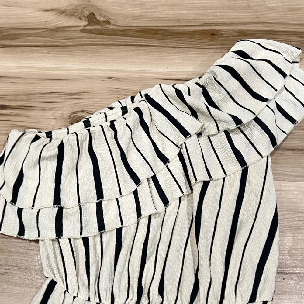 Anthropologie Cream and Black Striped Ruffle Blouse Women’s Small - Image 4