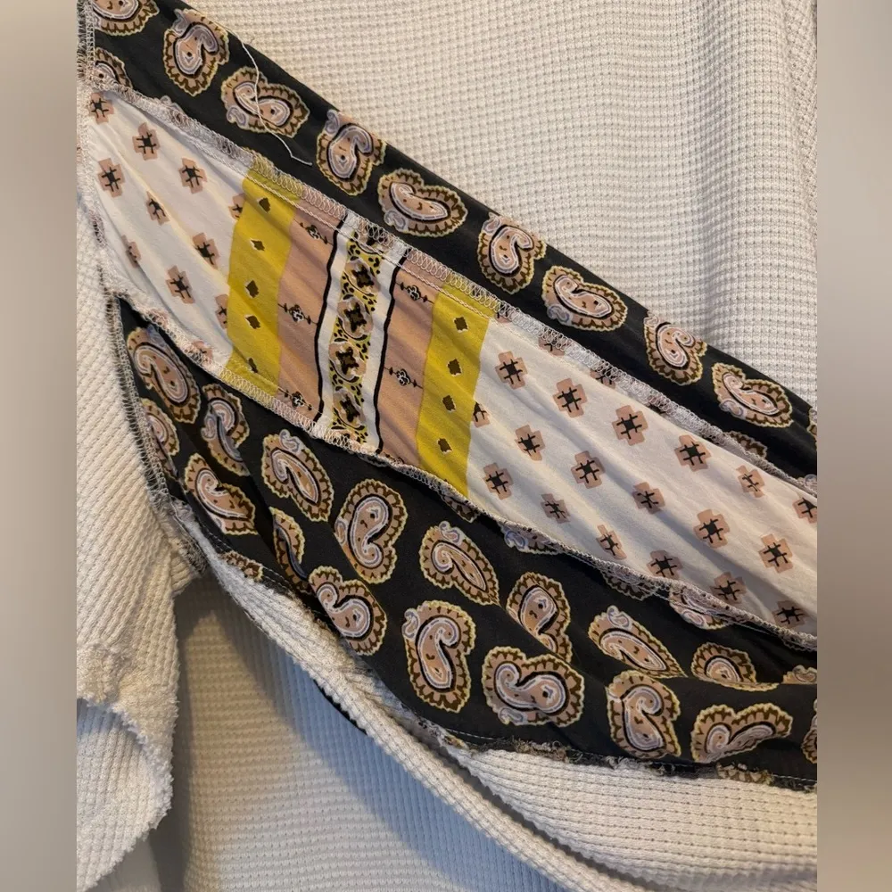 We The Free Bandana Sleeve Waffle Knit Multicolored Top, Medium, Free People - Image 6