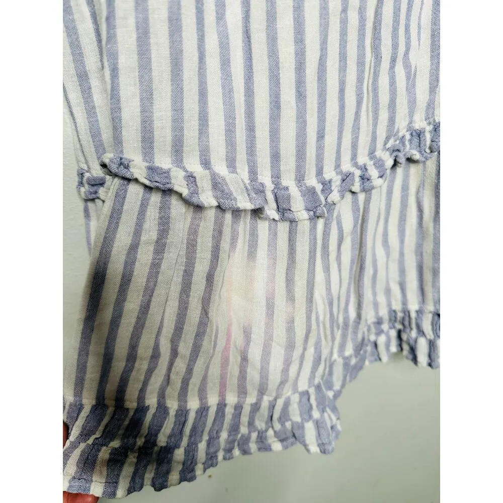 RAILS Blue White Scoop Neck Linen Blend Ruffled Tiers Sandy A-Line Dress Size S - Image 6