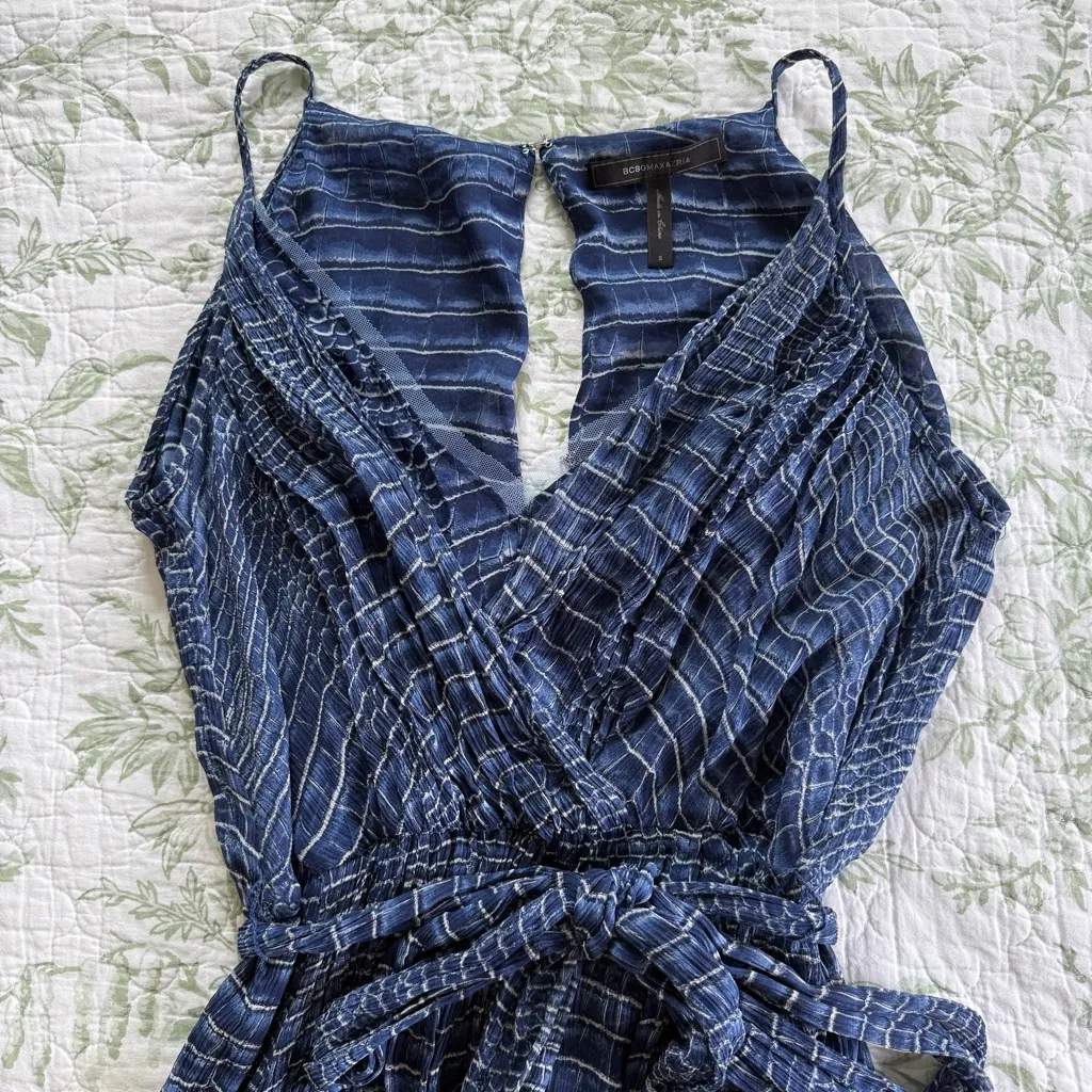 BCBG Max Azria Silk Blue Black Animal Print Evening Maxi Dress Gown Size Small S - Image 4