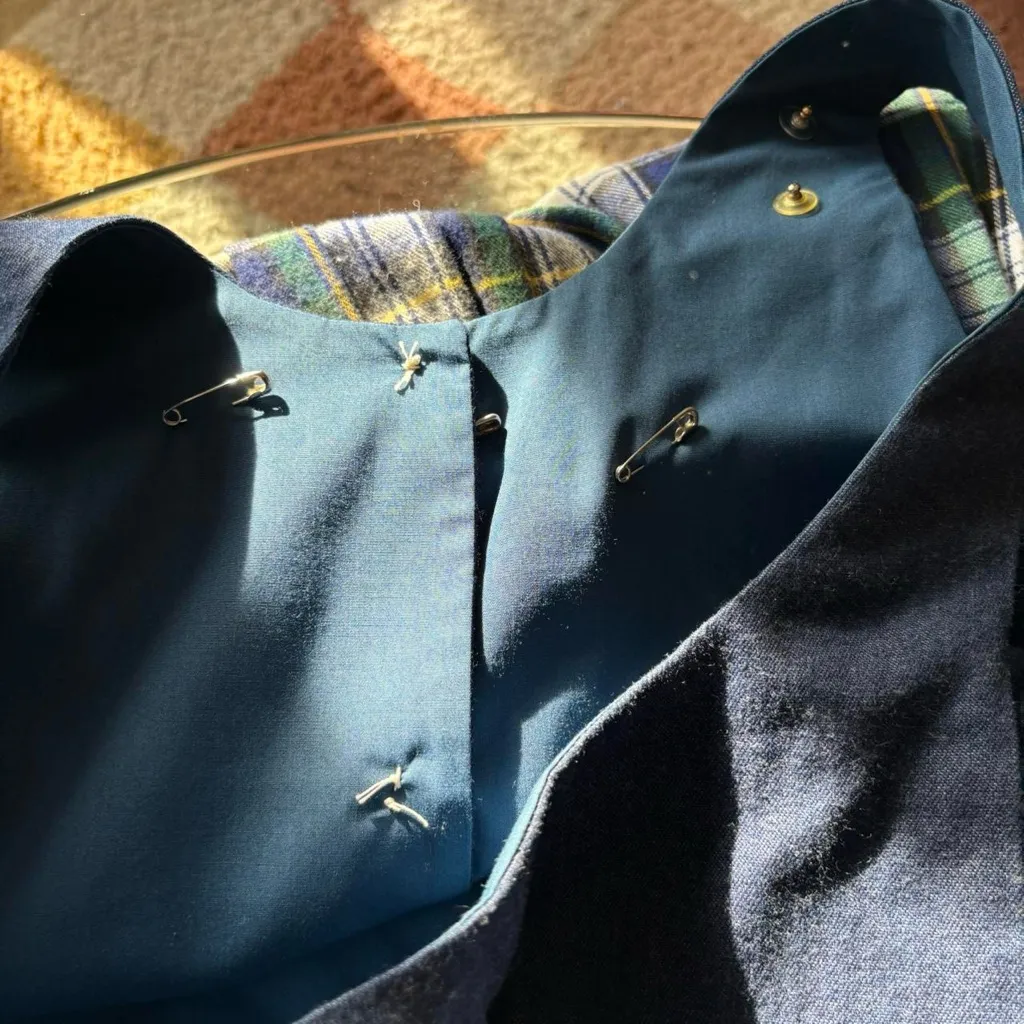 Vintage handmade blue green denim plaid cottagecore patchwork heart jumper dress Size L - Image 8