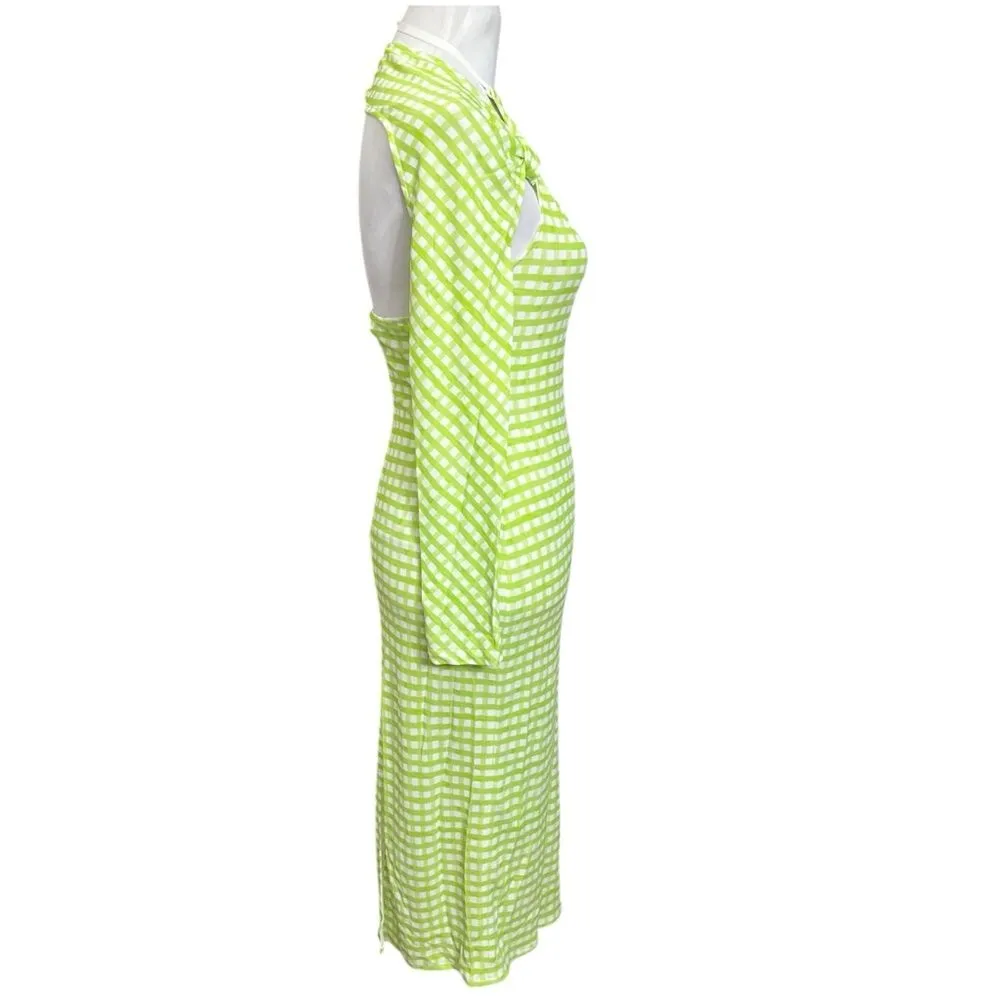 Jacquemus Nodi Midi Dress Size 2 Green Gingham Cutout Back Le Splash Hemmed - Image 3