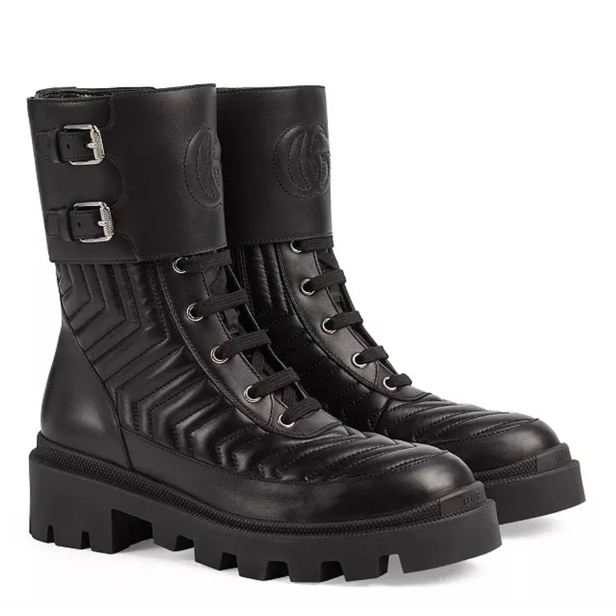 Gucci Frances Quilted Leather Combat Boots in Black - Image 3