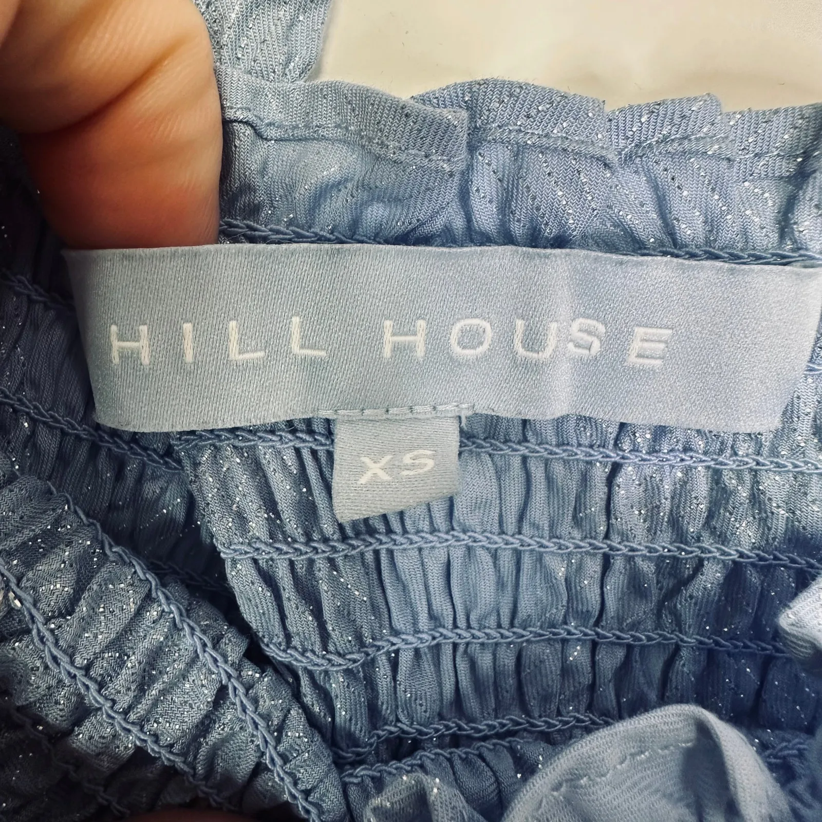 Hill House Athena Mini Smocked dress in blue metallic plaid size XS - Image 4