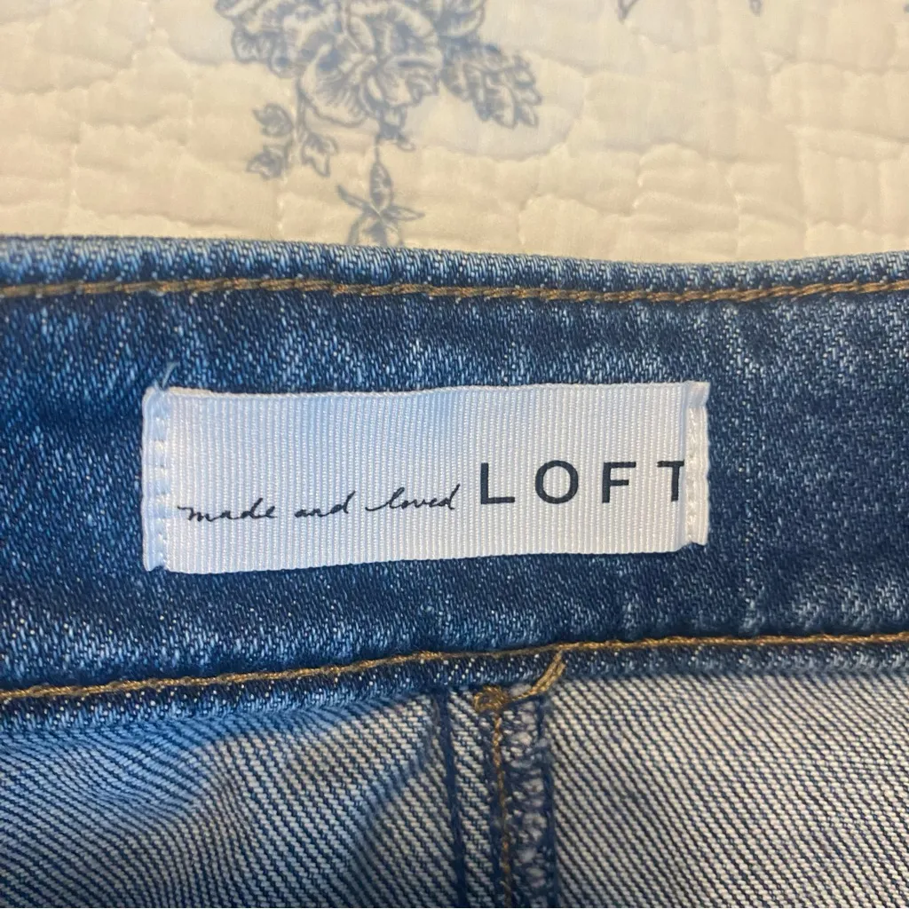 LOFT Front Button Denim A-Line Mini Skirt Size 12 - Image 3